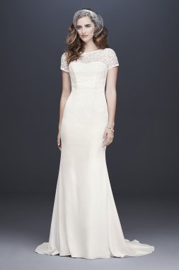 Geometric Lace and Crepe Cap Sleeve Wedding Dress WG3927 [WG3927] - $316.00  : Maxbrides.com